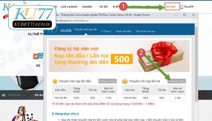 Khuyến mãi Kubet77 nạp lần 2
