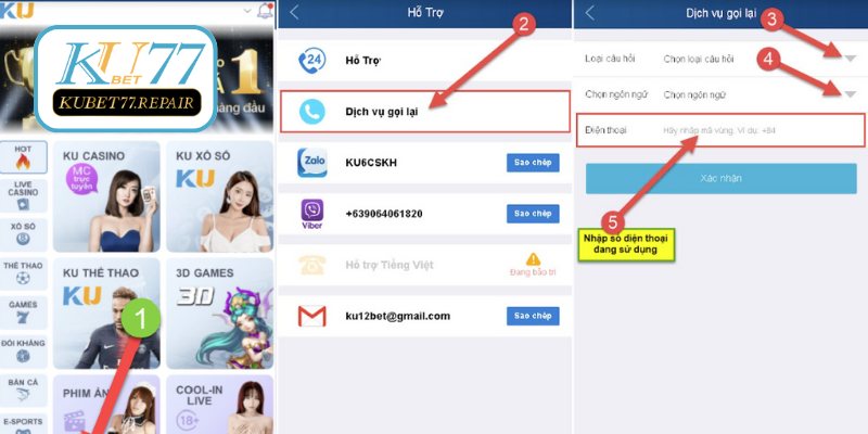 Liên hệ thông qua số hotline của nhà cái Kubet