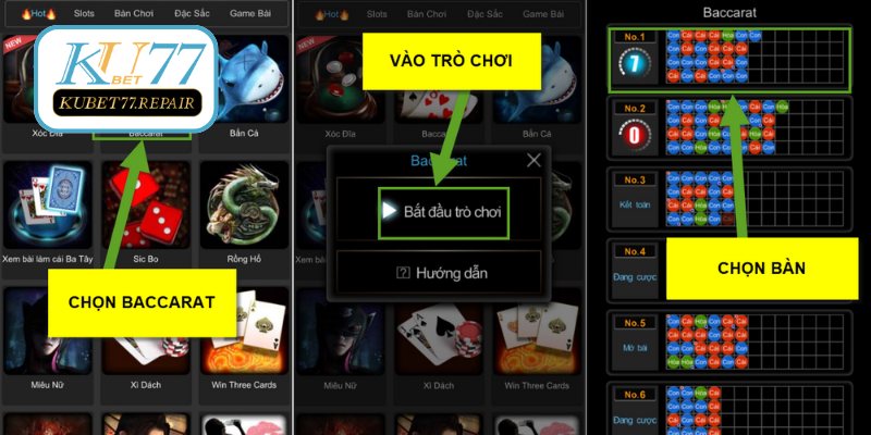 Lựa chọn trò chơi Baccarat Kubet77